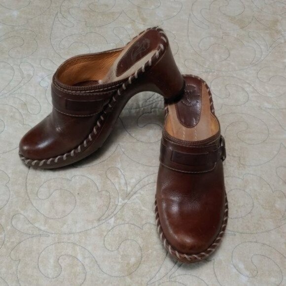 Frye Charlotte Brown Leather Ring Heeled Mules 8.5 - Picture 2 of 13